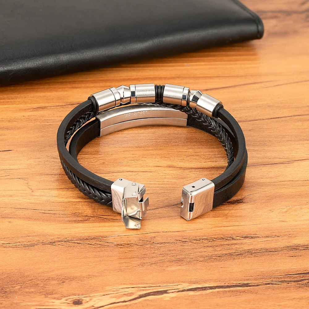TYO الإبداعية المنسوجة يدويا جلد أسود الرجال سوار جلد 3 ألوان معدنية الفولاذ المقاوم للصدأ مشبك مجوهرات الإسورة هدية عيد ميلاد #2
