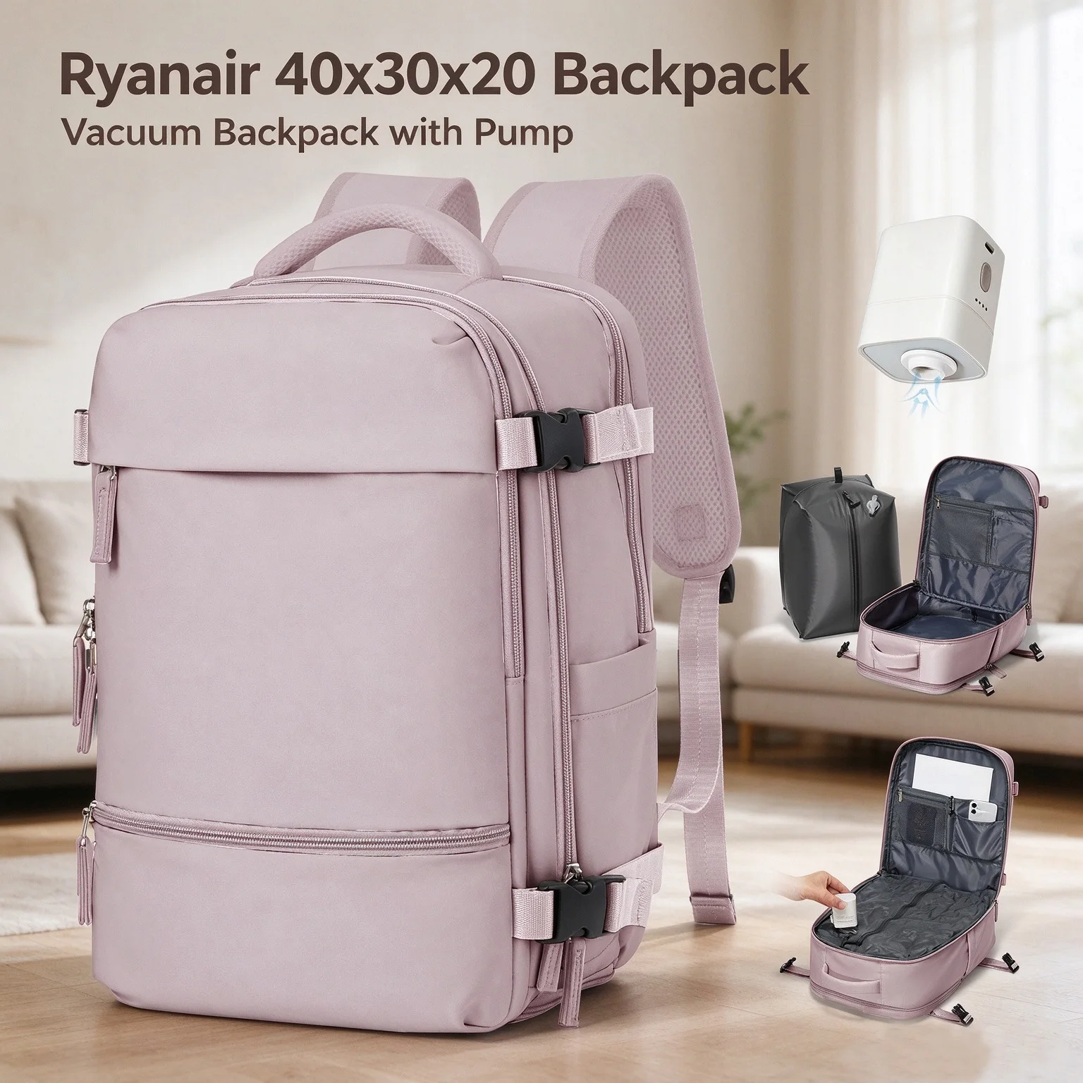 Ryanair Hand Luggage 40x30x20 Travel Backpack Vacuum Bags with Pump Women Men's Backpack Laptop Hand Luggage Backpack Cabin Bag