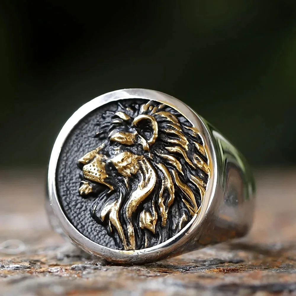 2024 Vintage New Fashion 316L Stainless Steel 3D Lion Head Ring High Polished Męska biżuteria dla zwierząt Hurtownia — zdjęcie 2