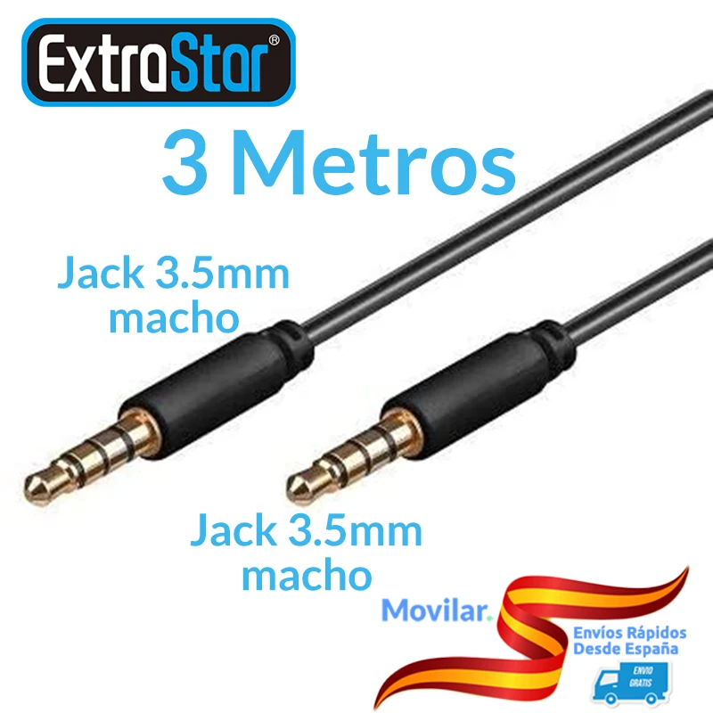 Mini 3.5mm stereo Audio Cable, male-male extender. For computers, mobile phones, cars, Ipod. 3 meters.