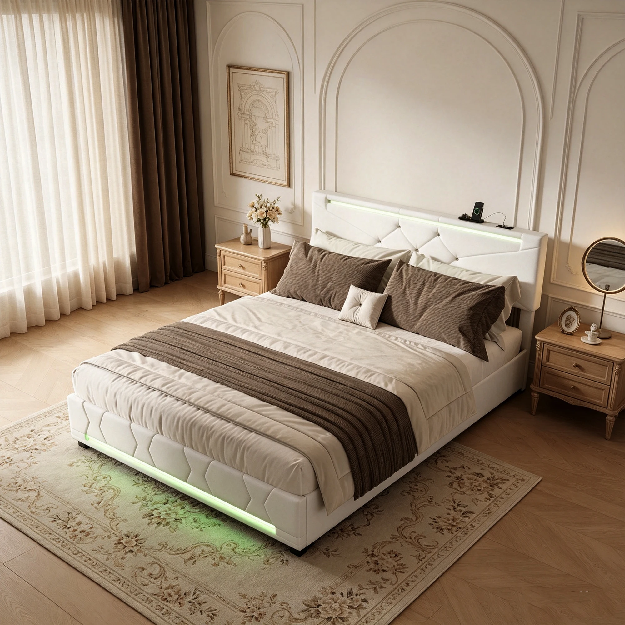 Letto imbottito Anajqaqia 140x190 cm con testiera regolabile, letto con contenitore a scomparsa, letto matrimoniale con spazio contenitivo, struttura letto con rete a doghe, letto per ragazzi, tessuto