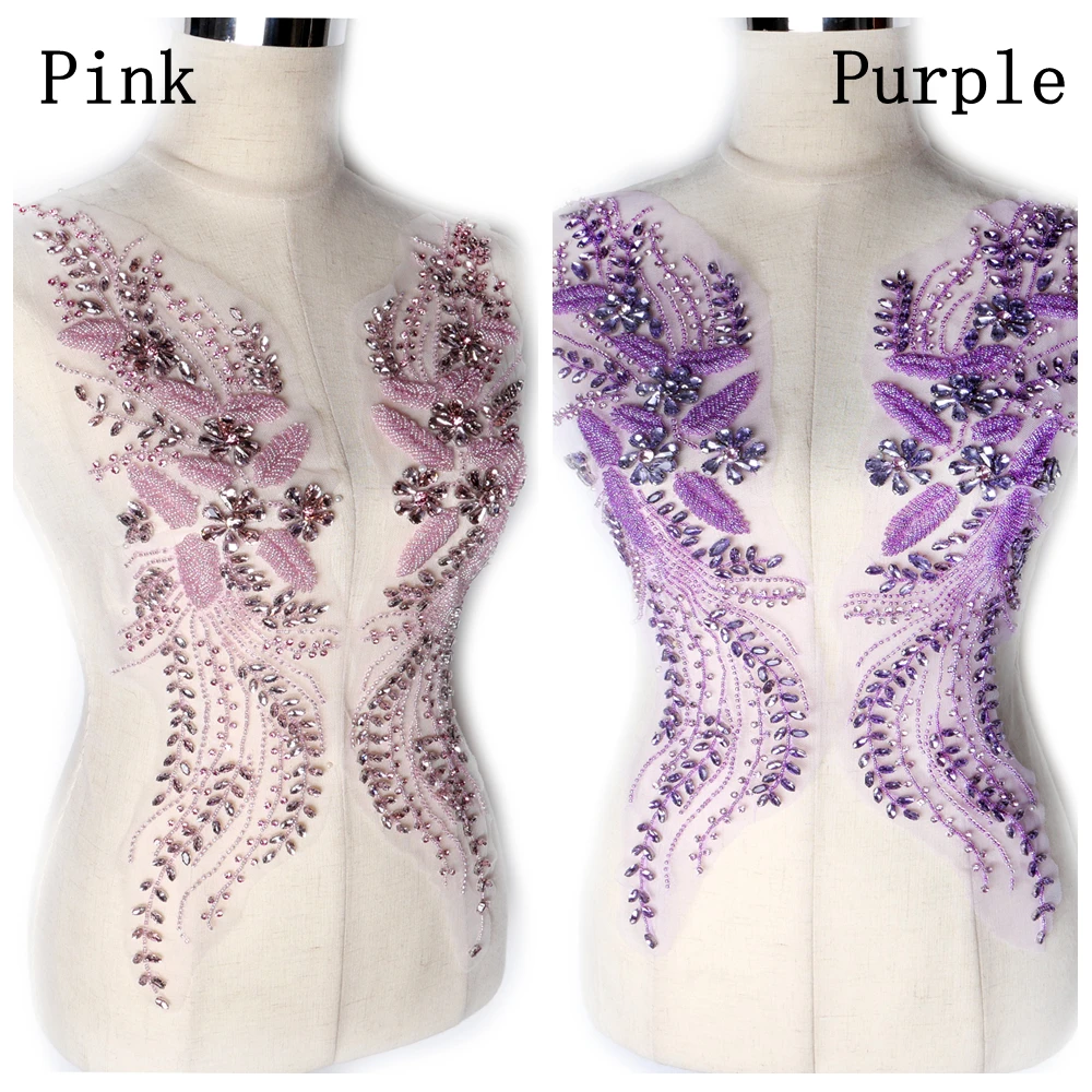 

HelluyerDc светло-розовые, фиолетовые стразы, аппликация из бисера, 15 см * 56 см, большая аппликация в виде листьев и цветов для украшения одежды