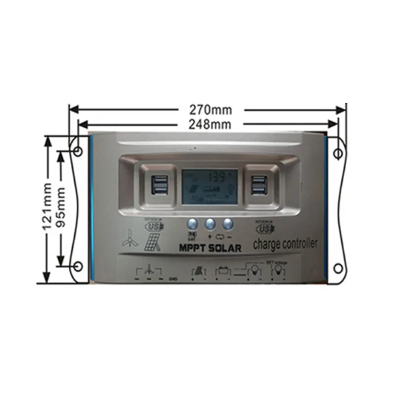 Imagem -05 - Controlador Híbrido Solar Eólico com Wi-fi App Monitor Regulador de Carregamento da Bateria Mppt Lcd Dual Usb 12v 24v 36v 48v 60v Novo