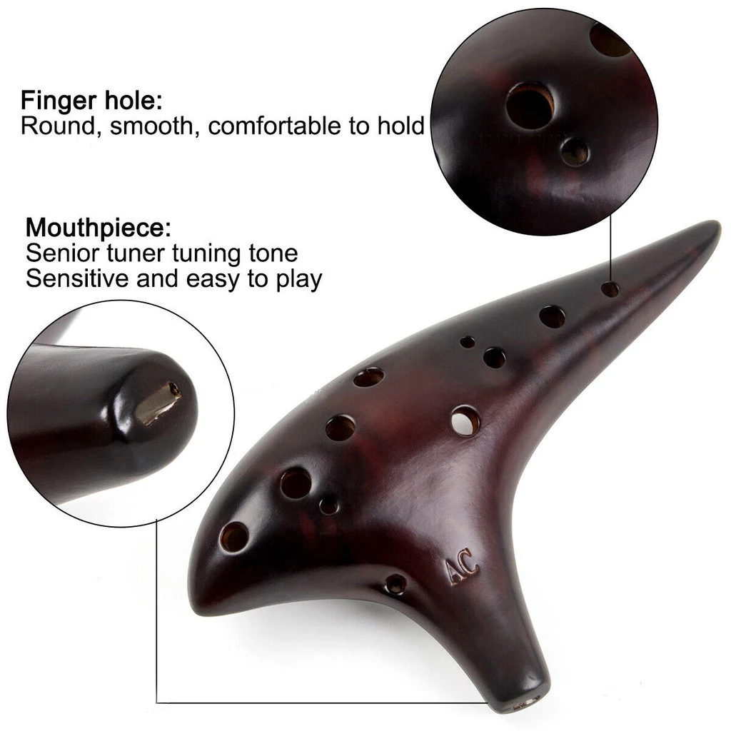 Ocarina 12 buracos de cerâmica alto c tom clássico flauta instrumento musical amante música instrumento iniciante