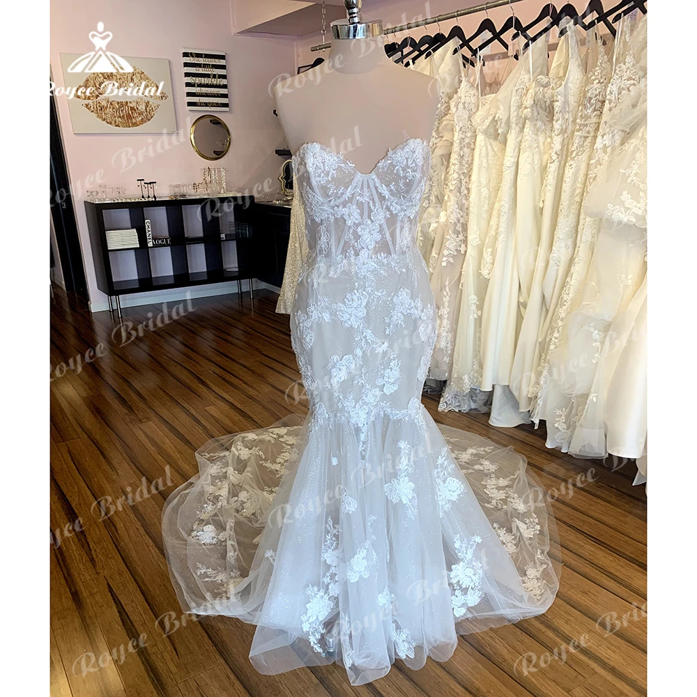 Sexy Sweetheart Corset Sleeveless Back Button Lace Tulle Sweep Mermaid Wedding Dress For Women Boho Bridal Gowns Robe De Mariée