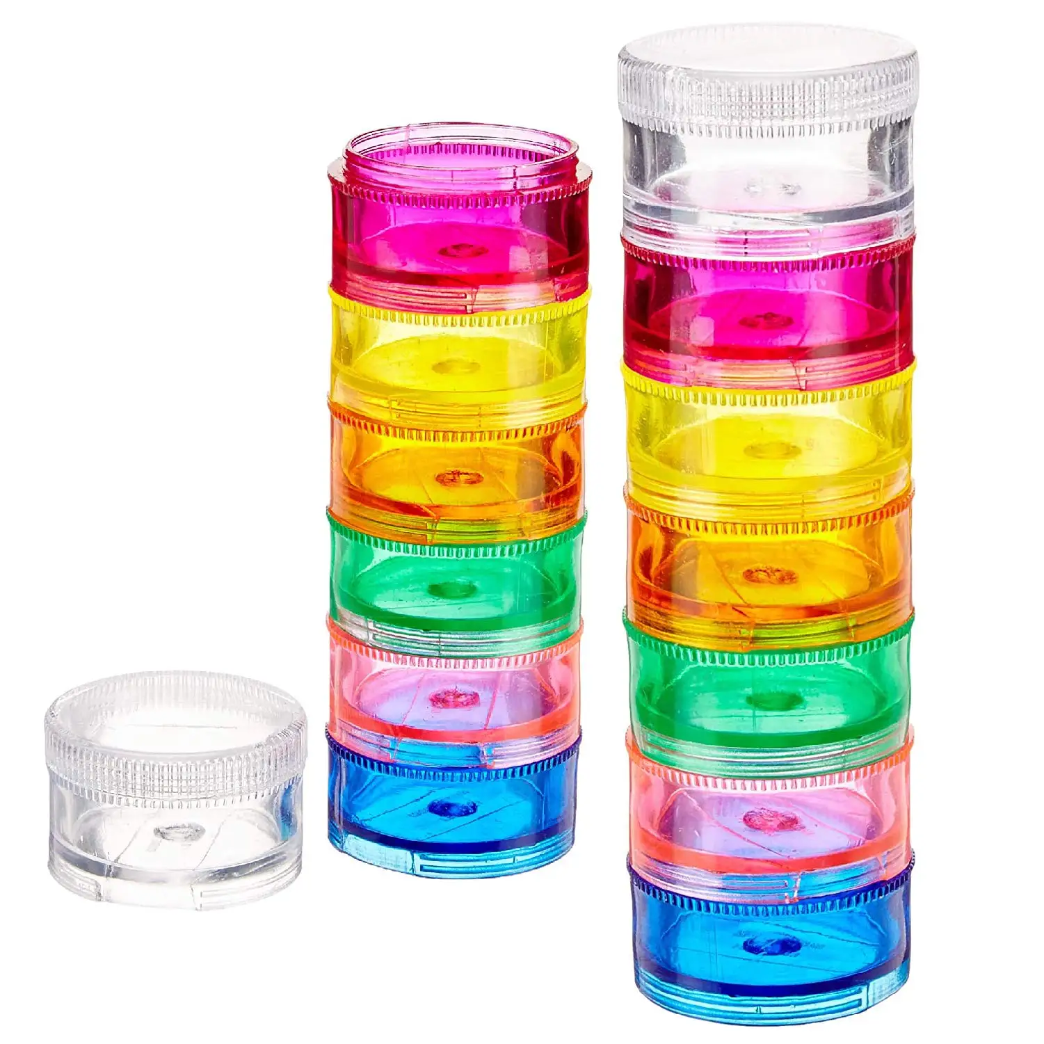 2-pack Rainbow Pill Organizer Case 7-daagse stapelbare torendoos Geneeskundeplanner Kleine koffer voor medicijnen, vitaminen en supplement
