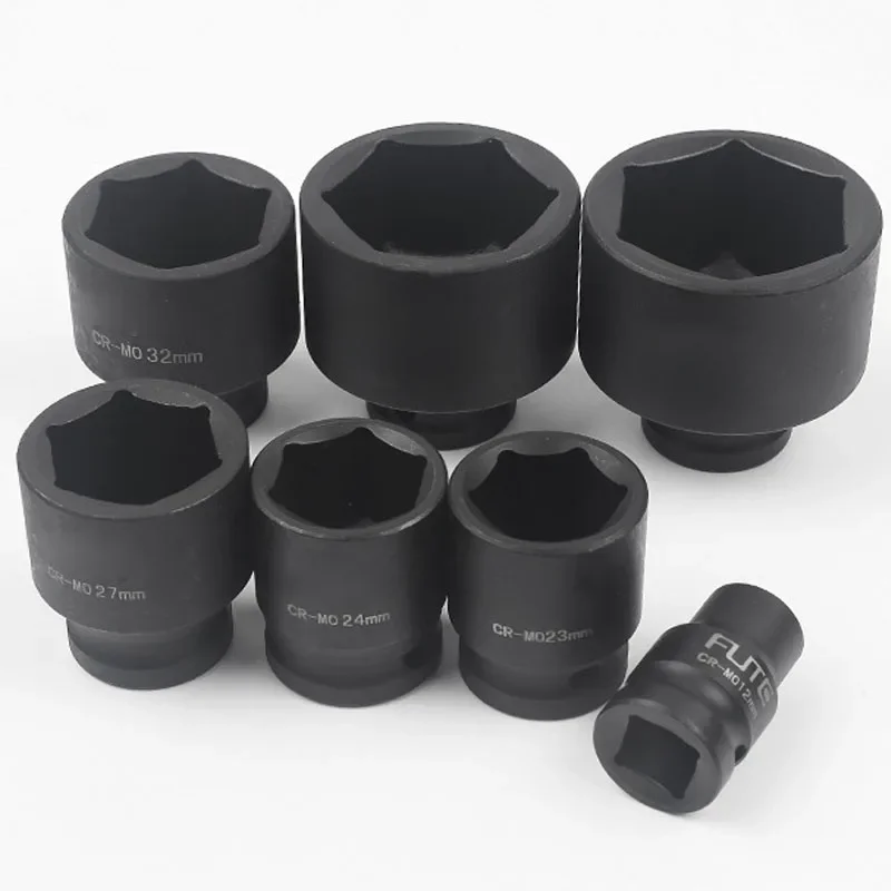 Clé à chocs courte hexagonale épaississante, douille 1/2 ", pilote en alliage cr-v, tête de douille à 6 points de haute qualité, outils pneumatiques industriels