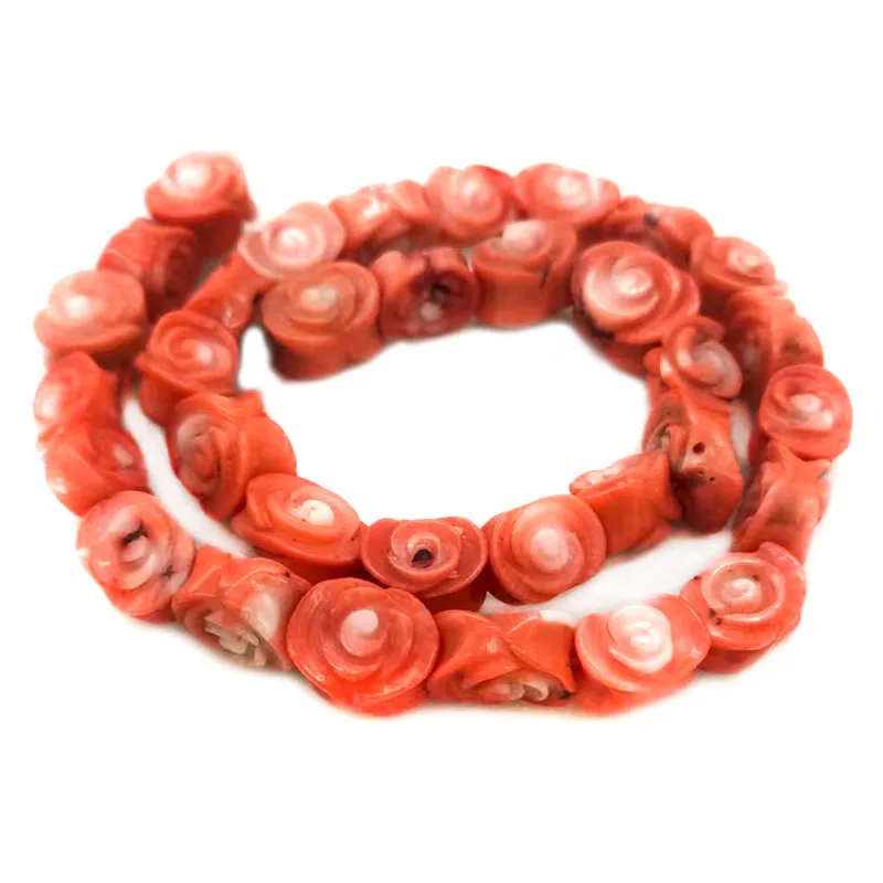 17 inches 10-15mm Salmon Double Face Floral Carved Natural Coral Beads Loose Strand