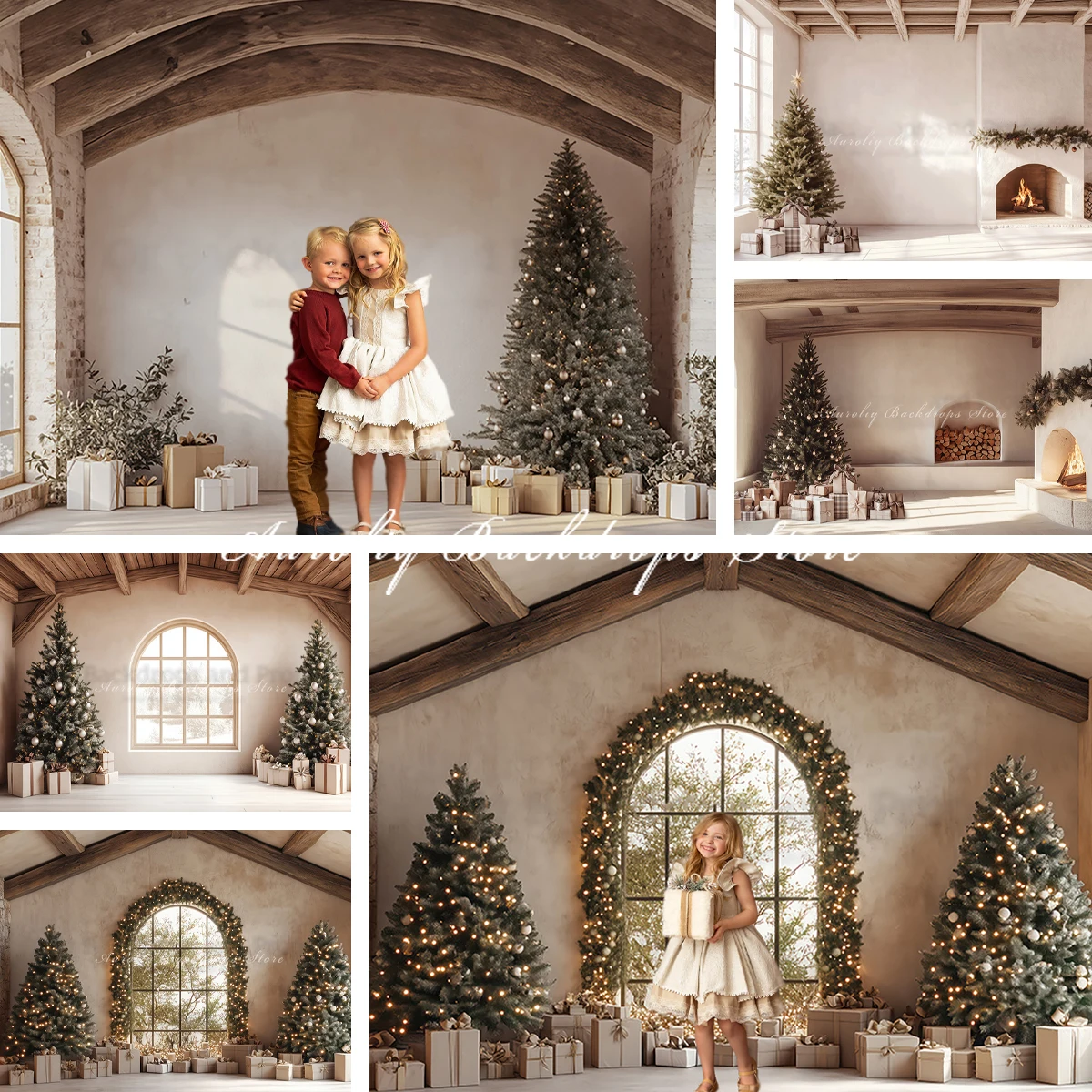 Farmhouse Christmas Cottage Backdrops Child Baby Photo Props Adult Kids Decors Photography Xmas Tree Photo Studio Backgrounds