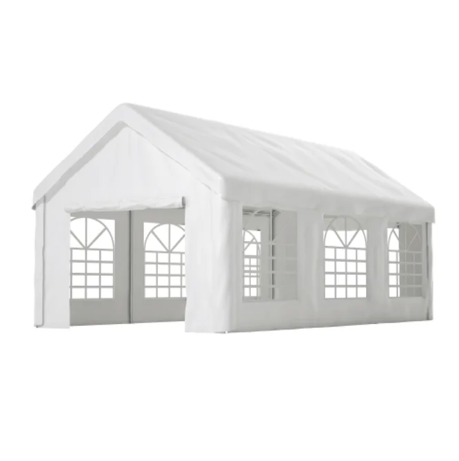 3x6m Draagbare Auto-afdak Garage Tent Dubbele Roldeuren Zware Kwaliteit Weerbestendig Afneembaar Dak & Zijwanden voor Voertuigopslag