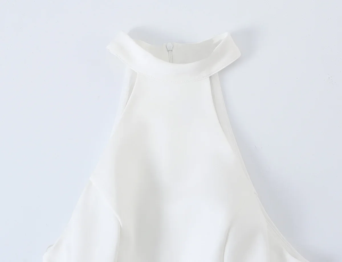 เดรสสั้นผู้หญิงสีขาวคอสูงแบบฮอ - Y2K Backless Halter Mini Dress บทวิจารณ์และราคา