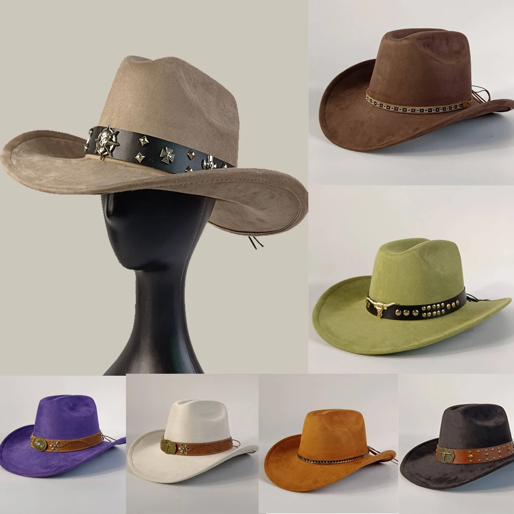 

Premium Suede Cowboy HatChic Women Men Fedora Hat Decorative belt Suede Panama Jazz Cap Perfect For Outdoor Festivals Cowboy Hat