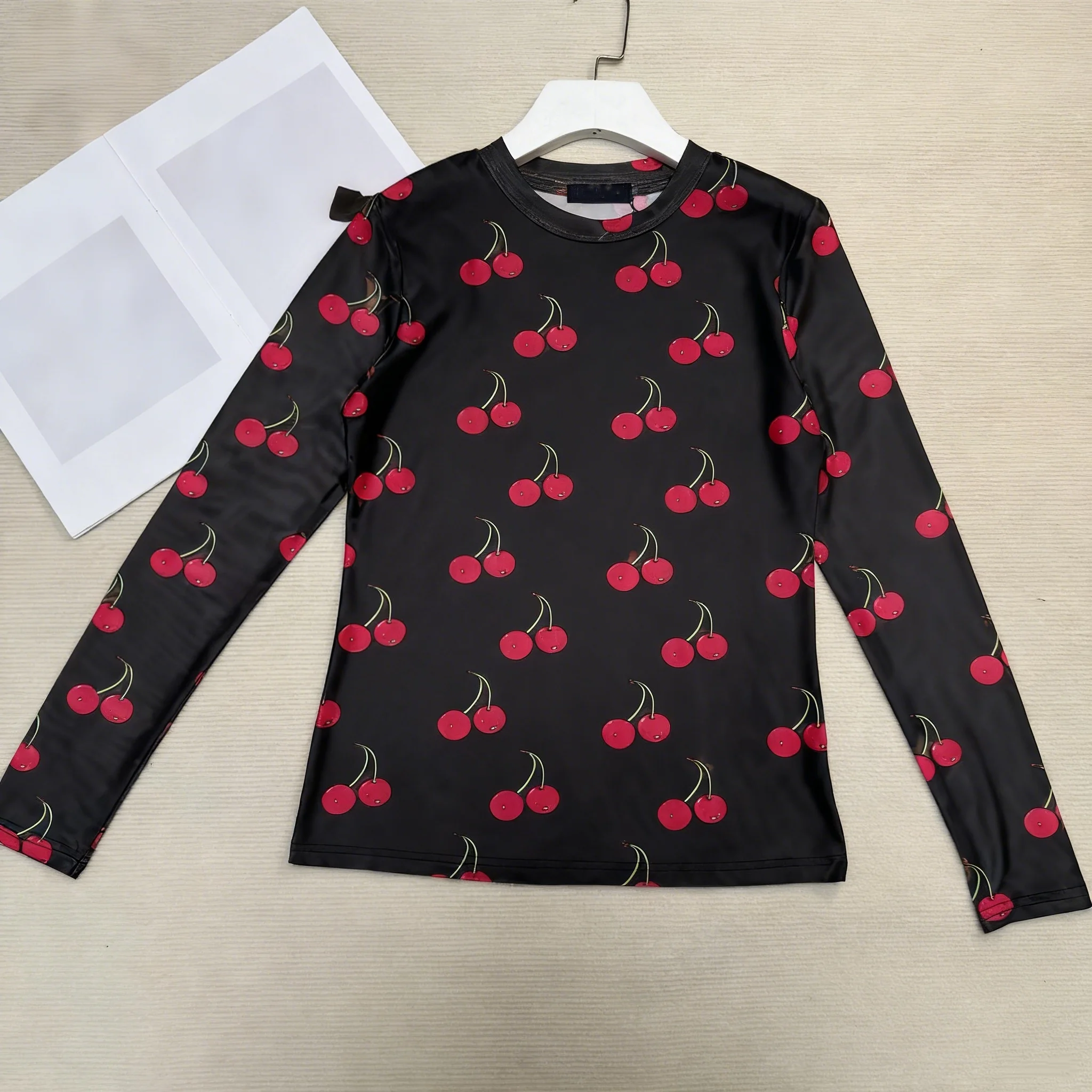 

2025 New High Elastic Double See-through Mesh Cherry Print For Women