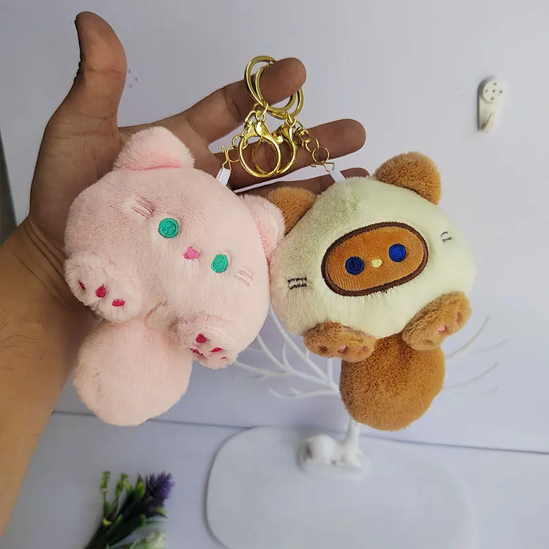 Animal Cartoon Cat Soft Plush Doll With Voice Keychain Claw Machine Stuffed Toys Keyring Pendant Bag Decor Girls Birthday Gifts