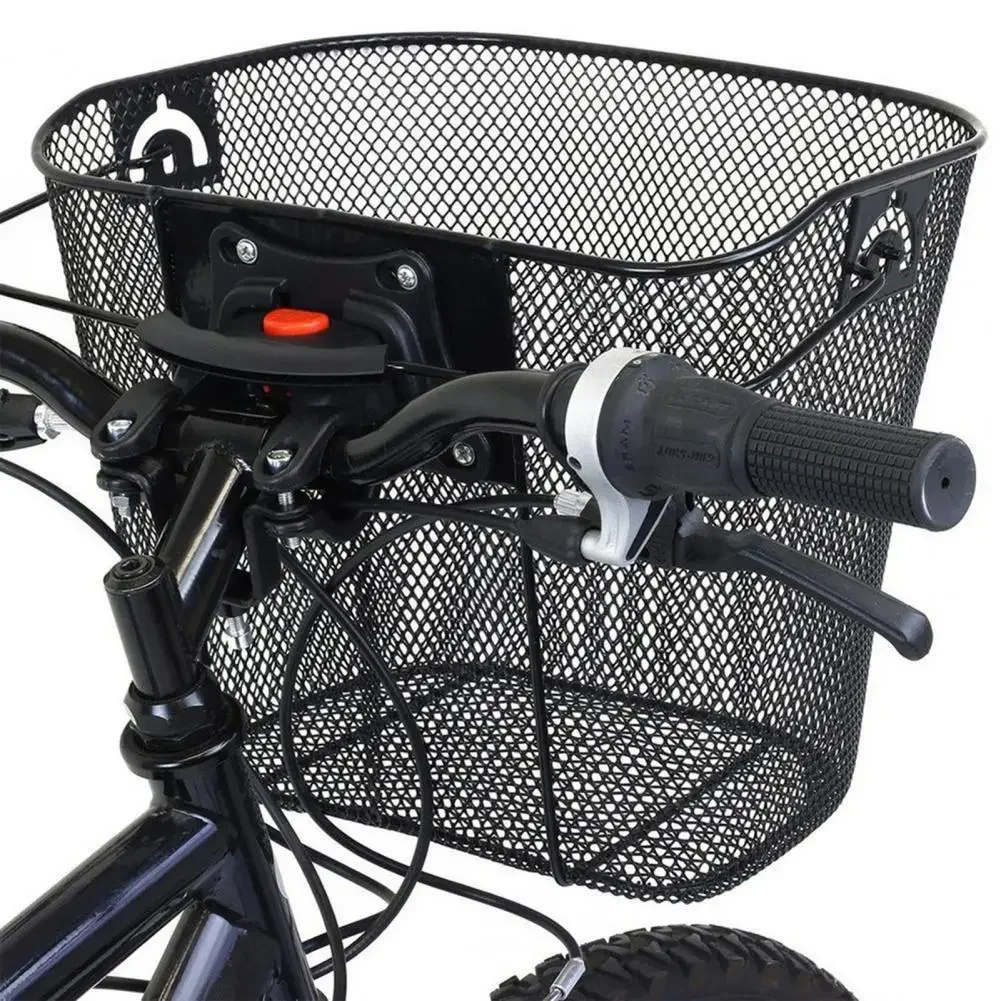 Panier de vélo en maille métallique, panier suspendu de vélo vtt, panier de guidon avant avec support de poignée, paniers avant de rangement de vélo
