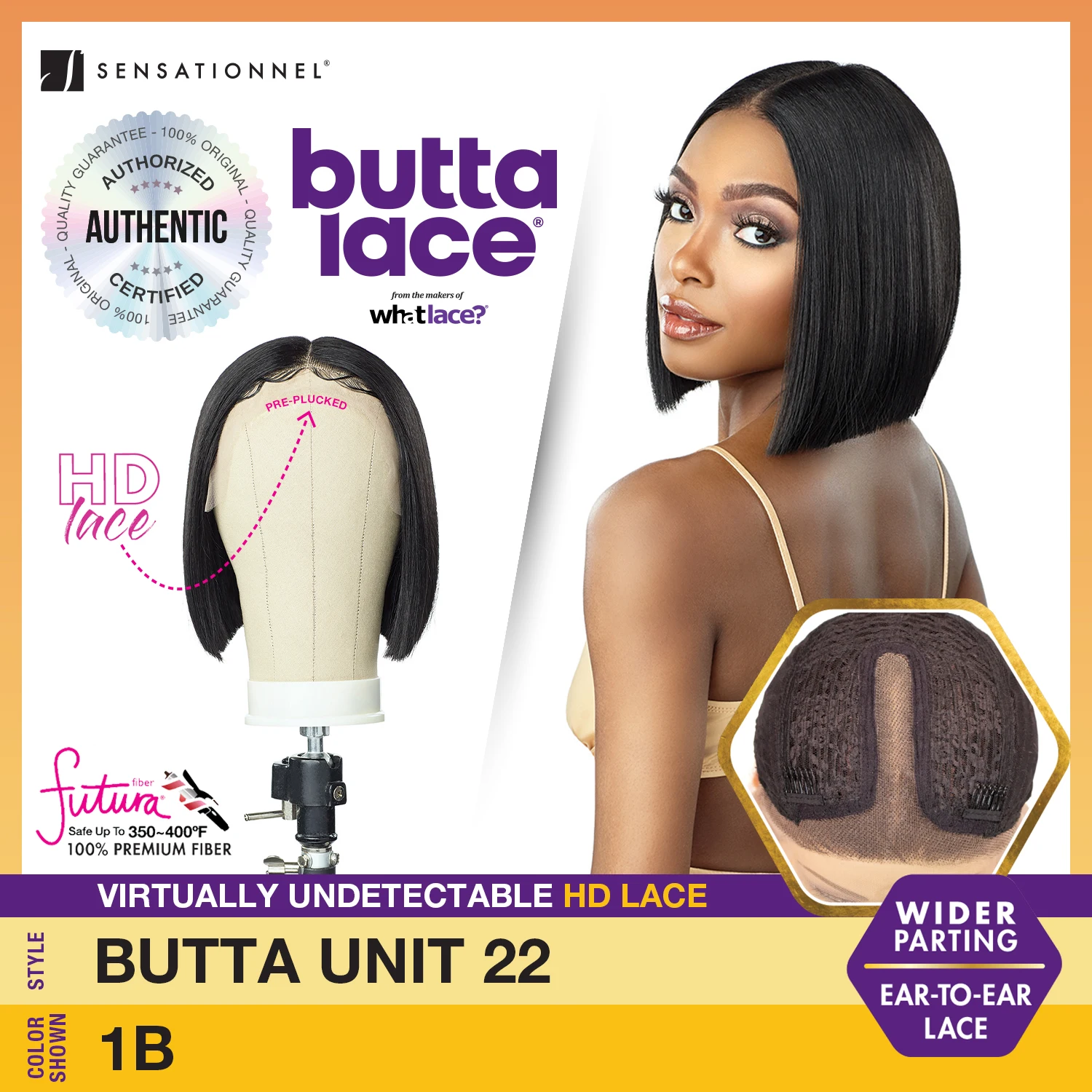 Sensationnel Butta Lace HD Lace Front Wig Unit 22 - Bob, Added Curl Style, Natural Look, Easy Styling