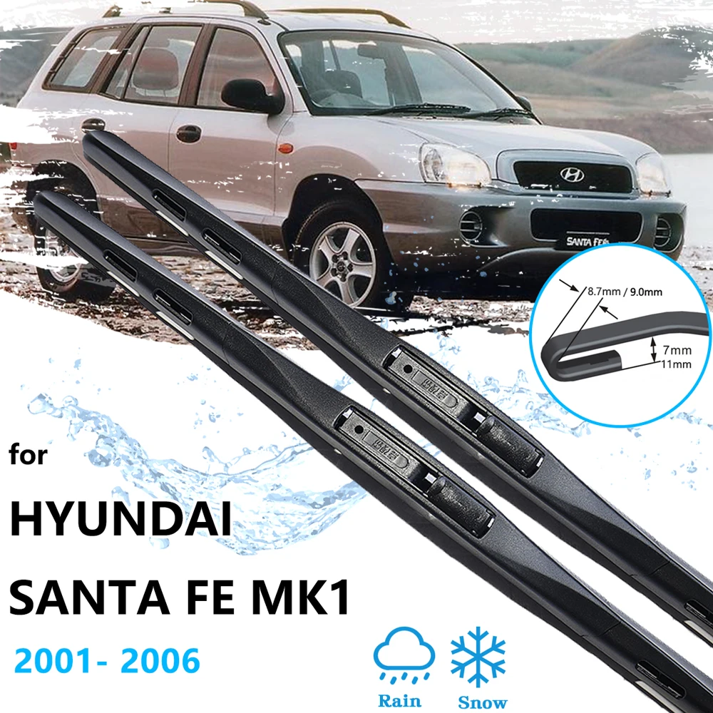 2x For Hyundai Santa Fe Classic MK1 SM 2001~2006 Accessories Front Rear Set Wipers Blades Brushes Window Rubber Cleaning J Hook