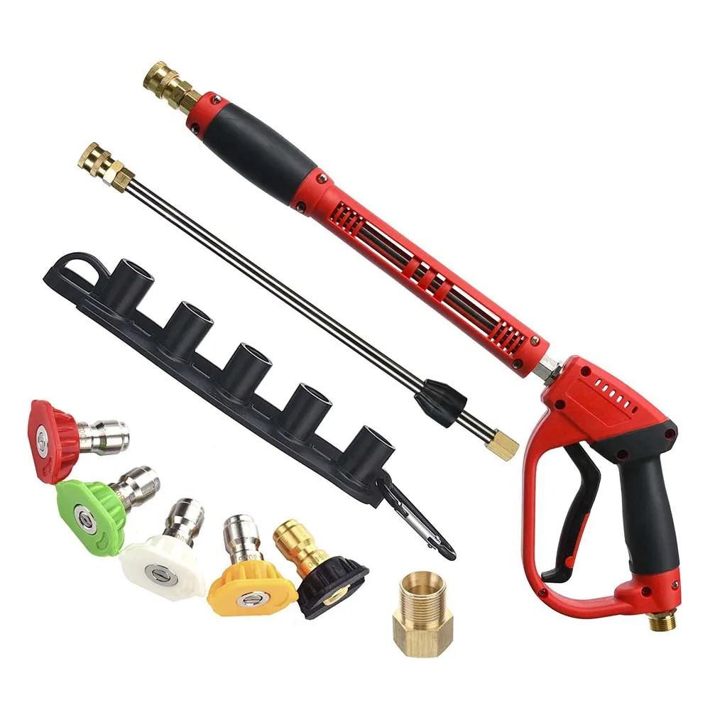 

High Pressure Washer Gun with Replacement Wand Extension, 5 Nozzle Tips, M22 Fitting, 40 Inch, 5000 PSI Industrial Car Washer