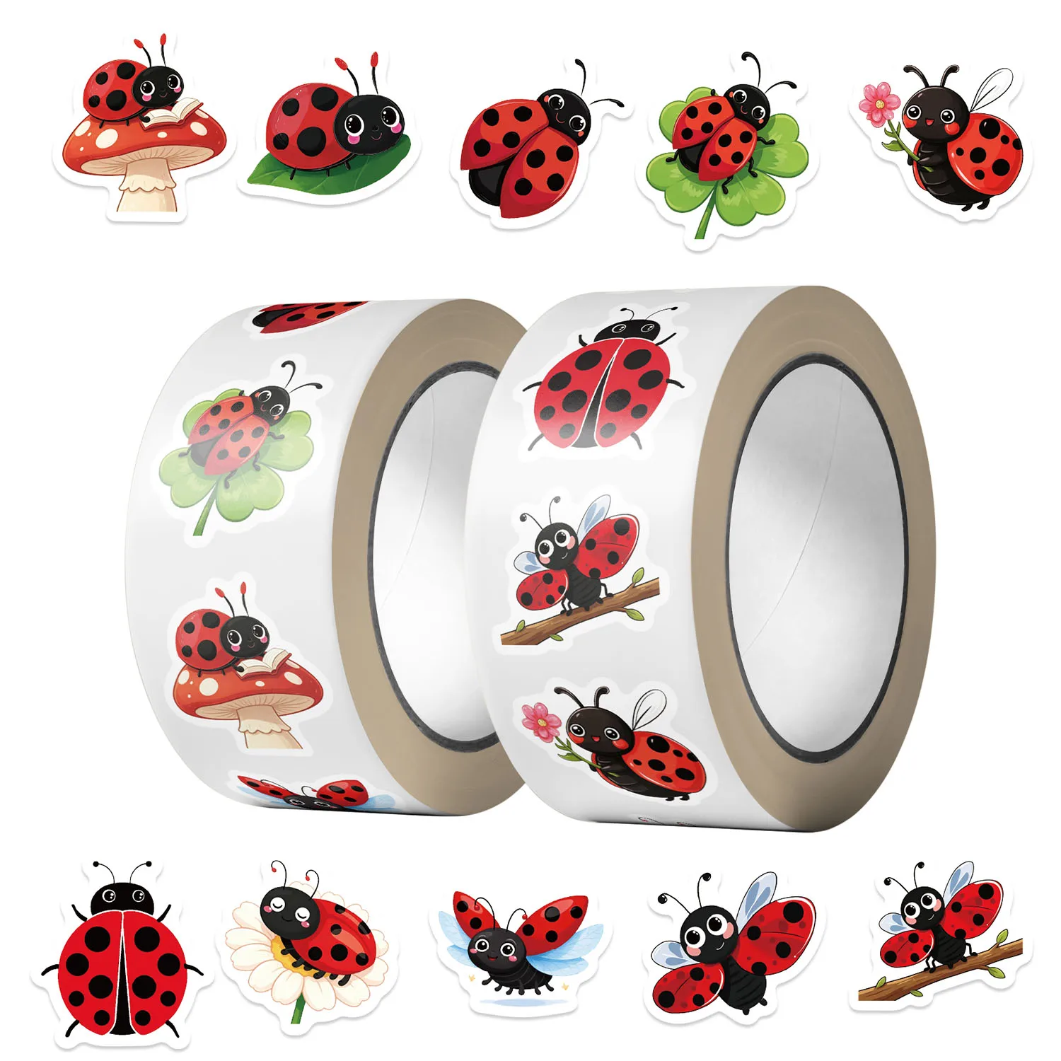 500pcs Ladybug Stickers Reusable Decals in 10 Whimsical Patterns for Water Bottles Skateboards Luggage Laptops Phones