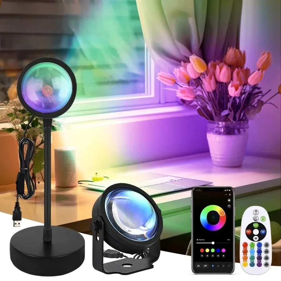 Tuya Smart Sunset Lampe Nachtlicht Sunset Projektor Smart Leben APP Remote Led-leuchten Für Fotografie Selfie Party Dekoration