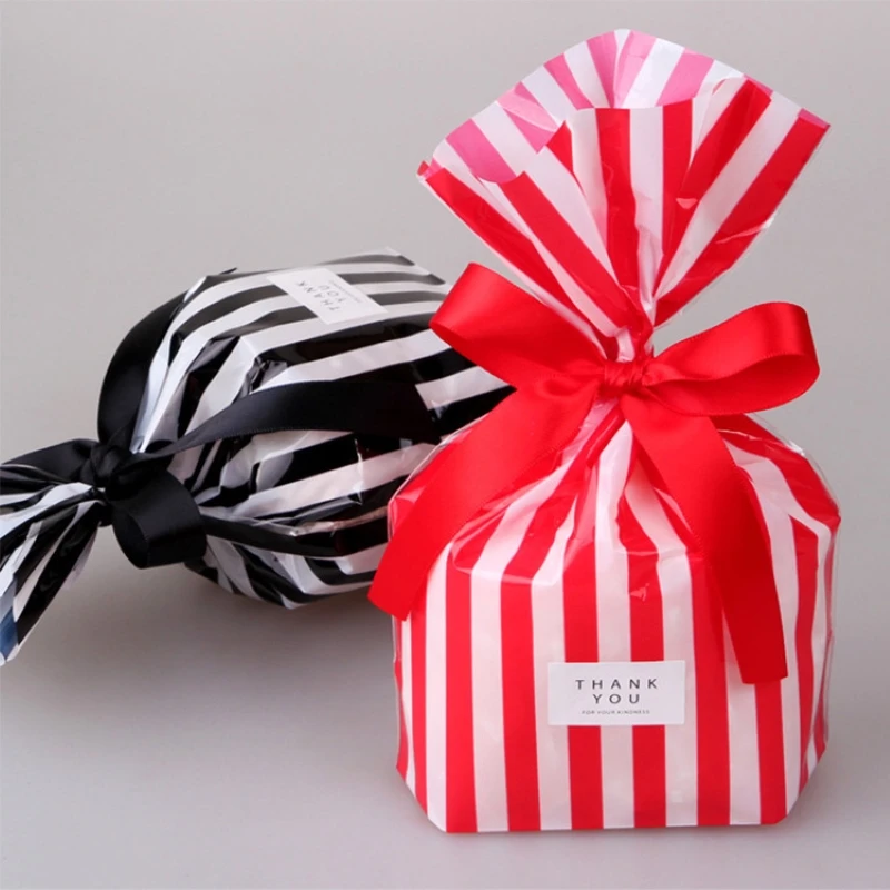 10Pcs Stripe Plastic Bag Wedding Birthday Cookie Candy Food Grade Gift Packaging Bags OPP Party Favors Bakery