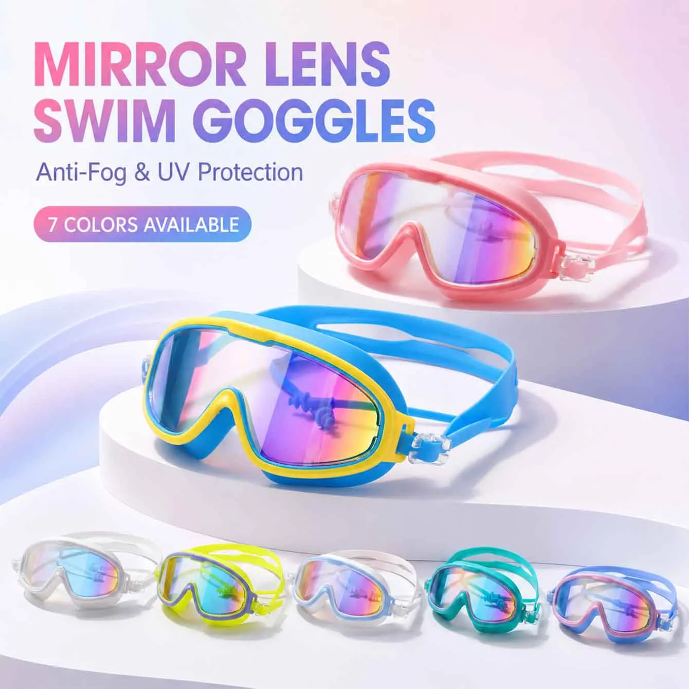 1PC Anti Fog Swimming Goggles UV Protection Mirrored Lens Soft Silicone Seal Leakproof Swim Glasses