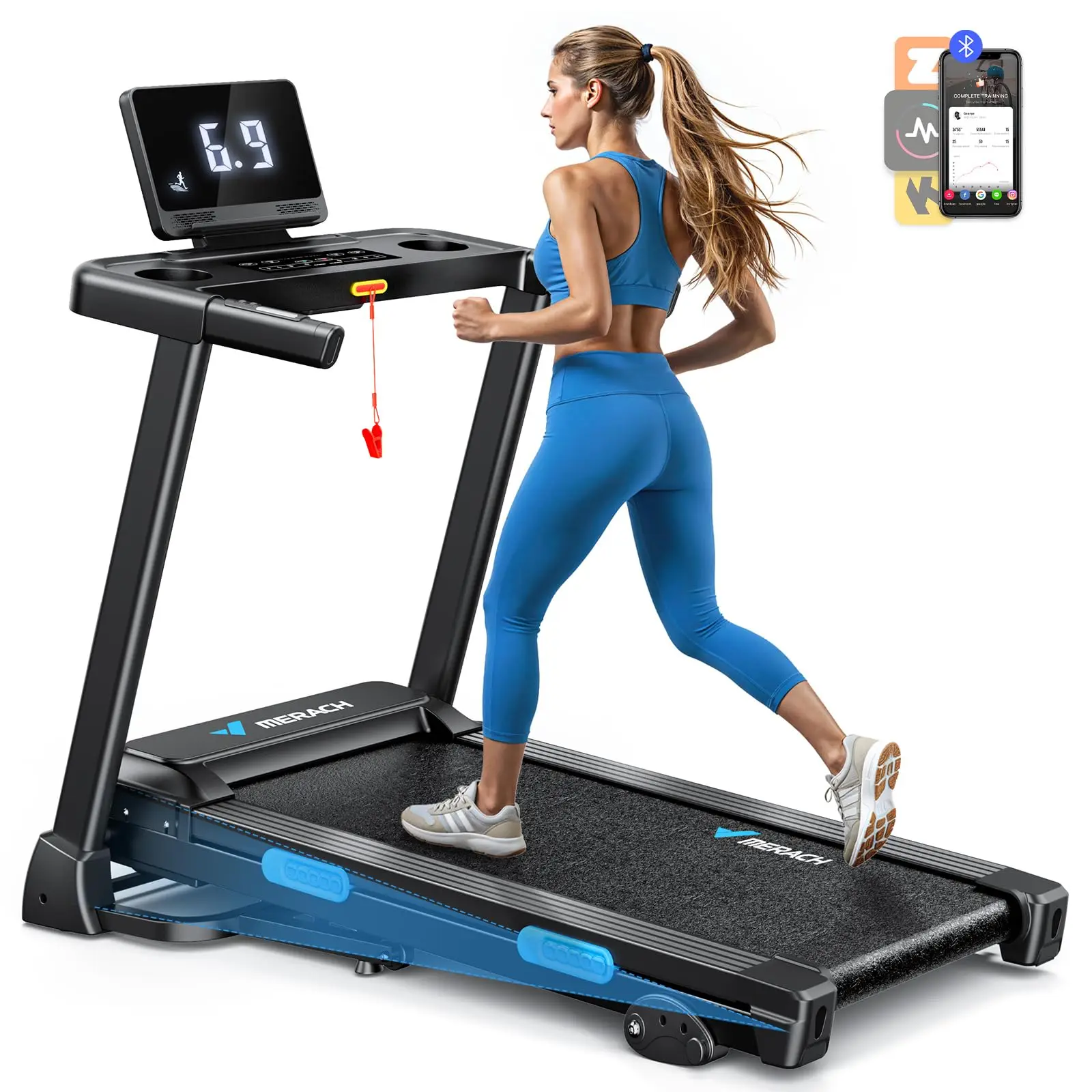 MERACH Foldable Treadmill T12 Incline 0.8-12km/H Walking Pad Save Space LED Display APP Heart Rate Monitoring 16.5" Wider Belt
