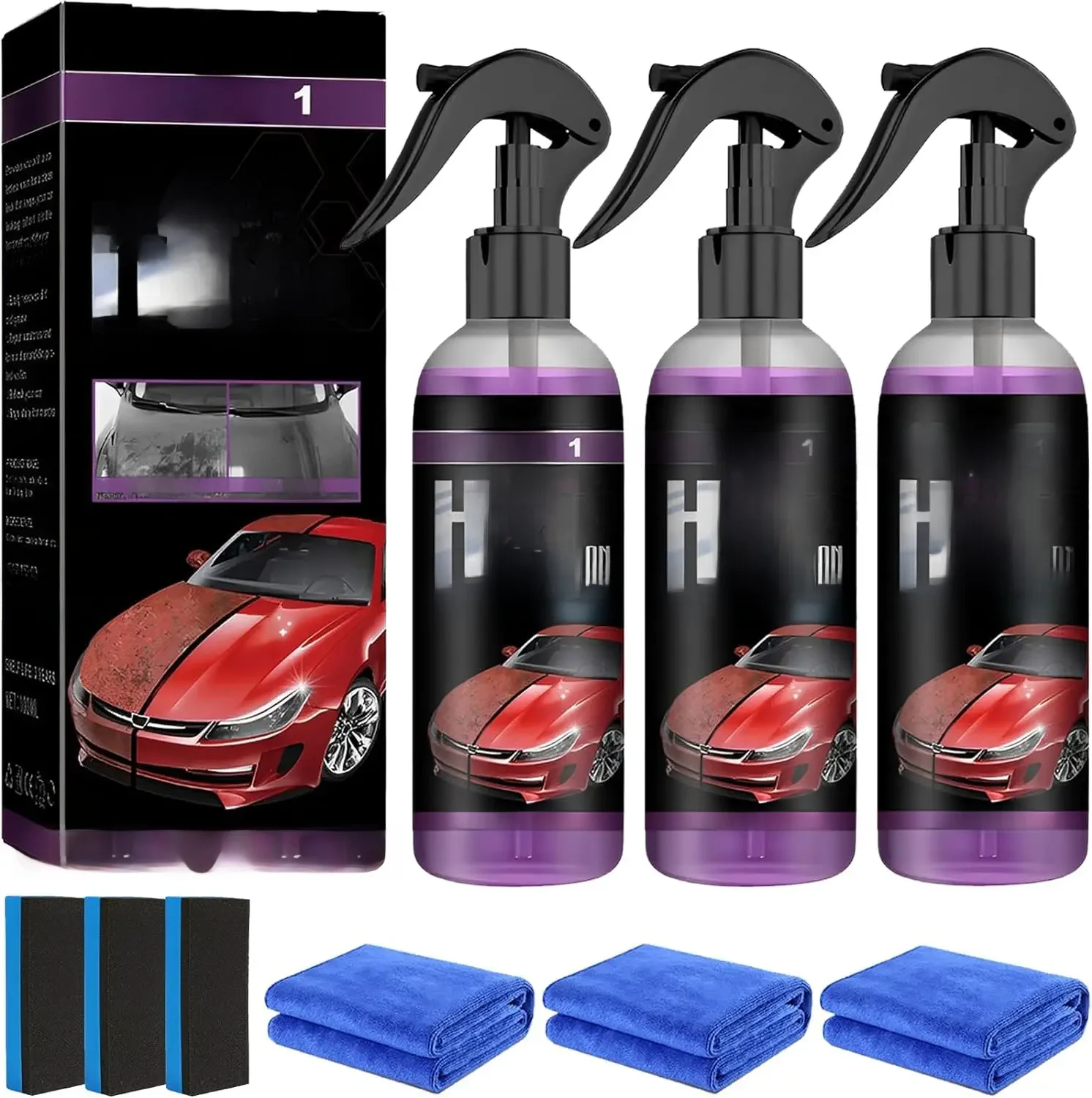 Agent de renouvellement de revêtement multifonctionnel, spray de revêtement de voiture en céramique 3 en 1, agent de remise à neuf des pièces en plastique, spray de revêtement à action rapide