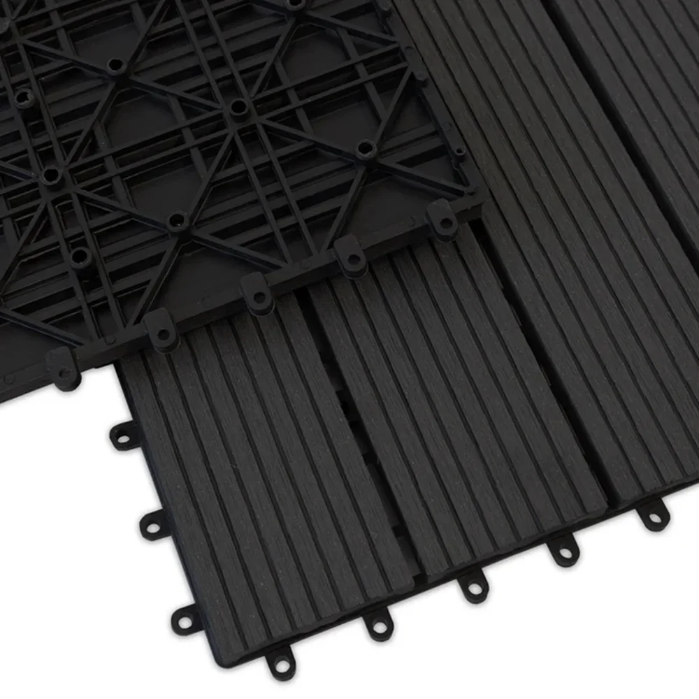 Afbeelding 6: WPC klik tegels terrastegels 30x60 cm klik systeem terrasvloer houtlook weerbestendig balkon terrasvloerplaat buitentegels antraciet Royal 22mm