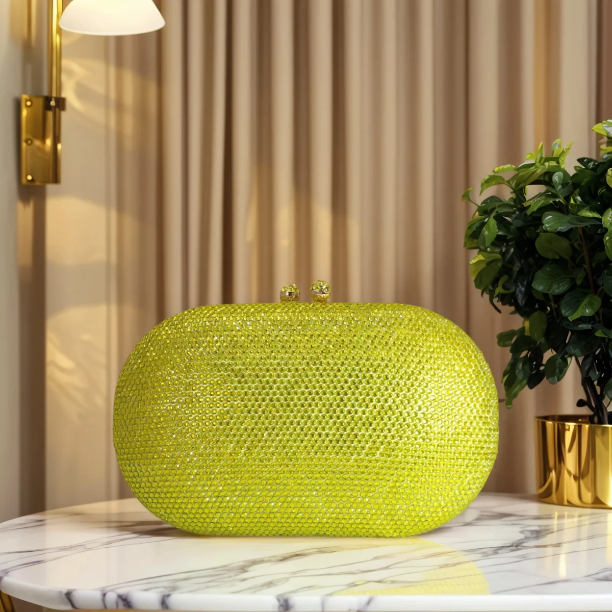 

Women Glitter Oval Crystal Evening Bag Luxury Rhinestone Clutch Purse Shiny Diamond Handbag with Chain for Cocktail Party