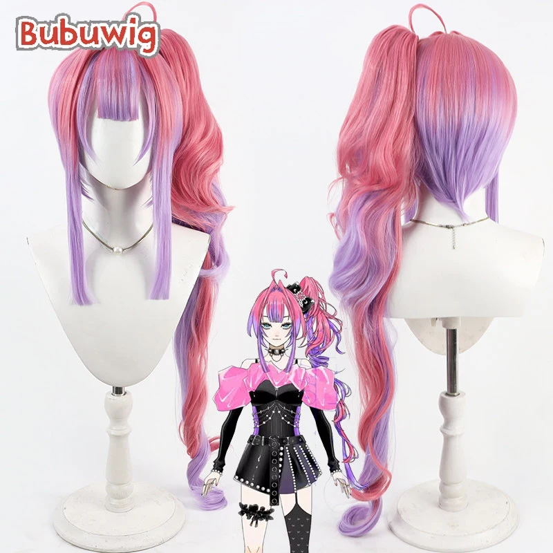 

Bubuwig Synthetic Hair Kikirara Vivi Cosplay Wigs Virtual YouTuber 80cm Wavy Hot Pink Mixed Purple Ponytail Wig Heat Resistant