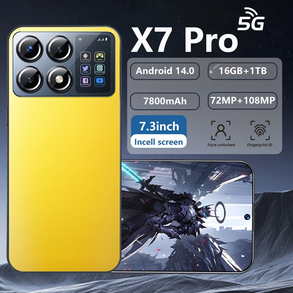 

New X7 Pro Smartphone 7.3inch HD Full Screen 4G/5G Cell Phone 16GB+1TB 7800mAh Mobile Phones 108MP Celulares Global Version