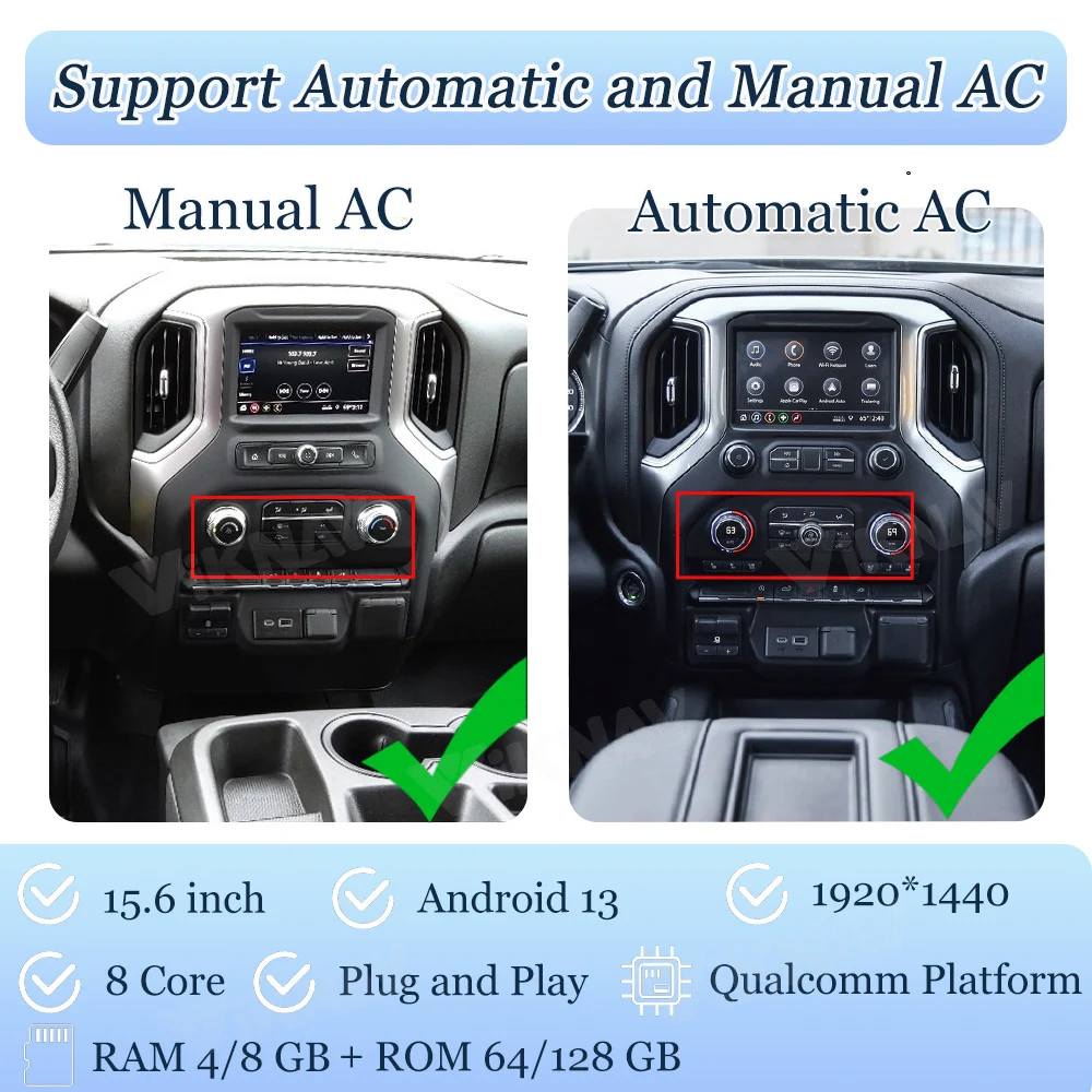 Radio samochodowe Viknav Android dla GMC Sierra Chevrolet Silverado 2019-2023 15,6-calowy ekran dotykowy HD Carplay Auto Odtwarzacz multimedialny