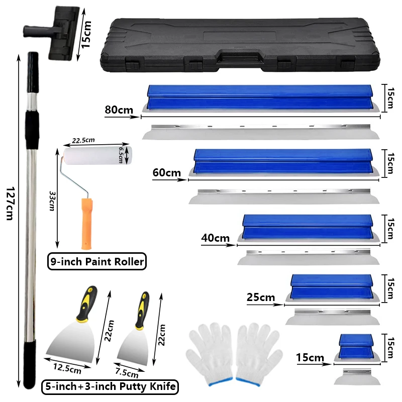 4/5 Stuks Putty Drywall Skimming Blade Set 25/40/60/80 Cm Muur Stukadoors Gereedschap Skimming Blade Gereedschap met Verlengstuk Doos