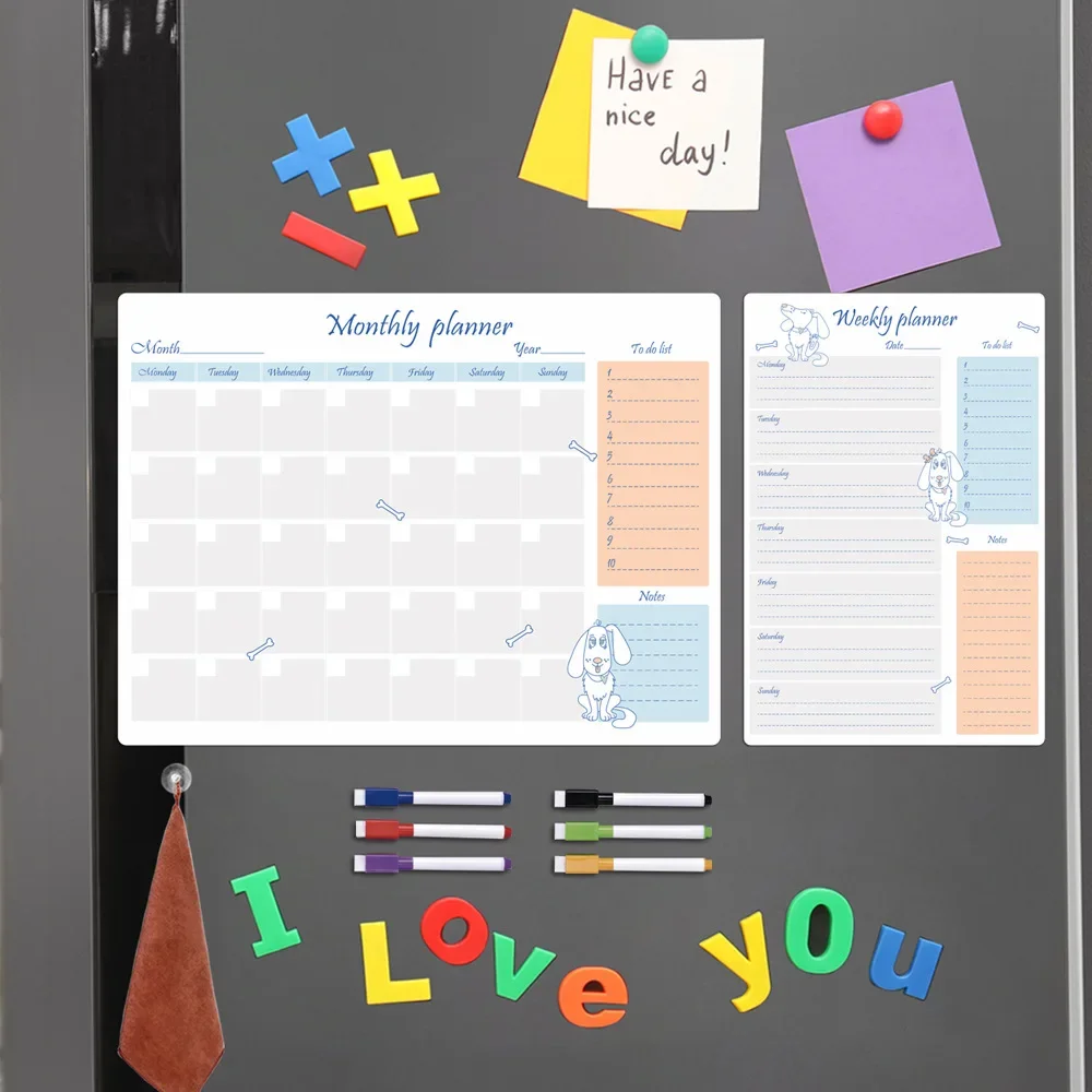 Erasable magnetic refrigerator stickers removable weekly and monthly planner note-taking message board schedule PVC whiteboard s