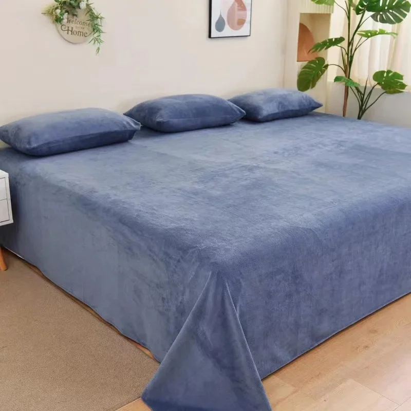 Zimowe ciepłe grube pluszowe aksamitne płaskie prześcieradło w jednolitym kolorze Duży rozmiar Miękkie flanelowe prześcieradło 350x245cm Nie obejmuje poszewki na poduszkę — zdjęcie 2