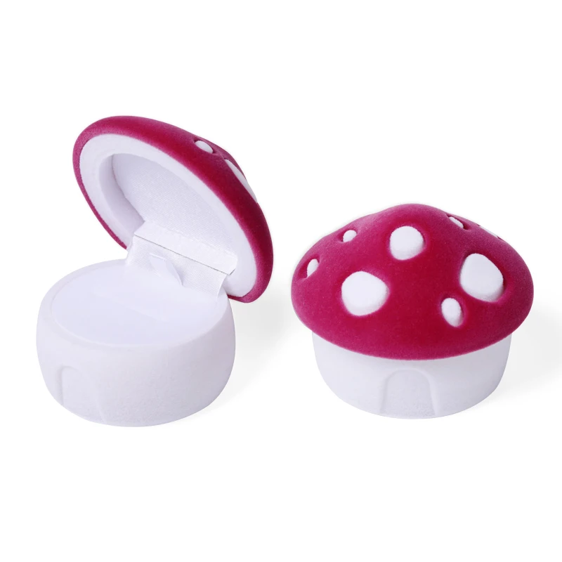 1 Piece lovely mushroom Gift Box Holder Velvet Wedding Engagement Ring Box Jewelry box for Earrings Necklaces Display 2 colors