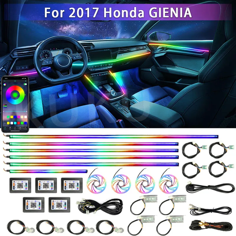 

For 2017 Honda GIENIA Car Acrylic Ambient Lights App Contro Colorful Lamp Strips Auto Interior 64 RGB Led Light Neon 22 in 1