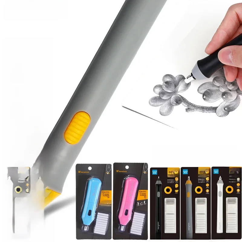 Tenwin – gomme électrique réglable en caoutchouc, avec recharges en caoutchouc, batterie pour croquis, dessin, effacement des fournitures de papeterie scolaire
