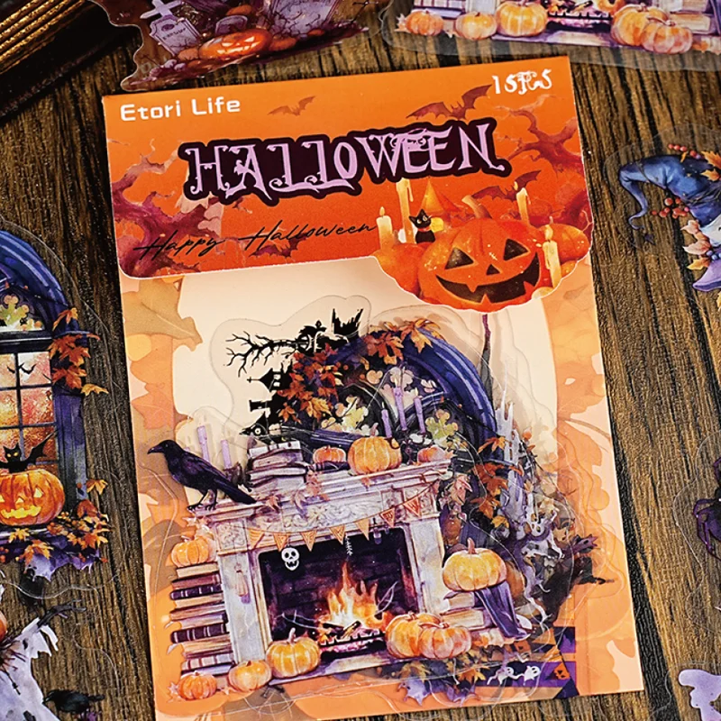 15 Stück Halloween-PET-Aufkleber, Party-Themen-Aufkleber für Tagebuch, Planer, Scrapbooking, wasserfeste Handbuch-Dekorationen, Mr. Paper