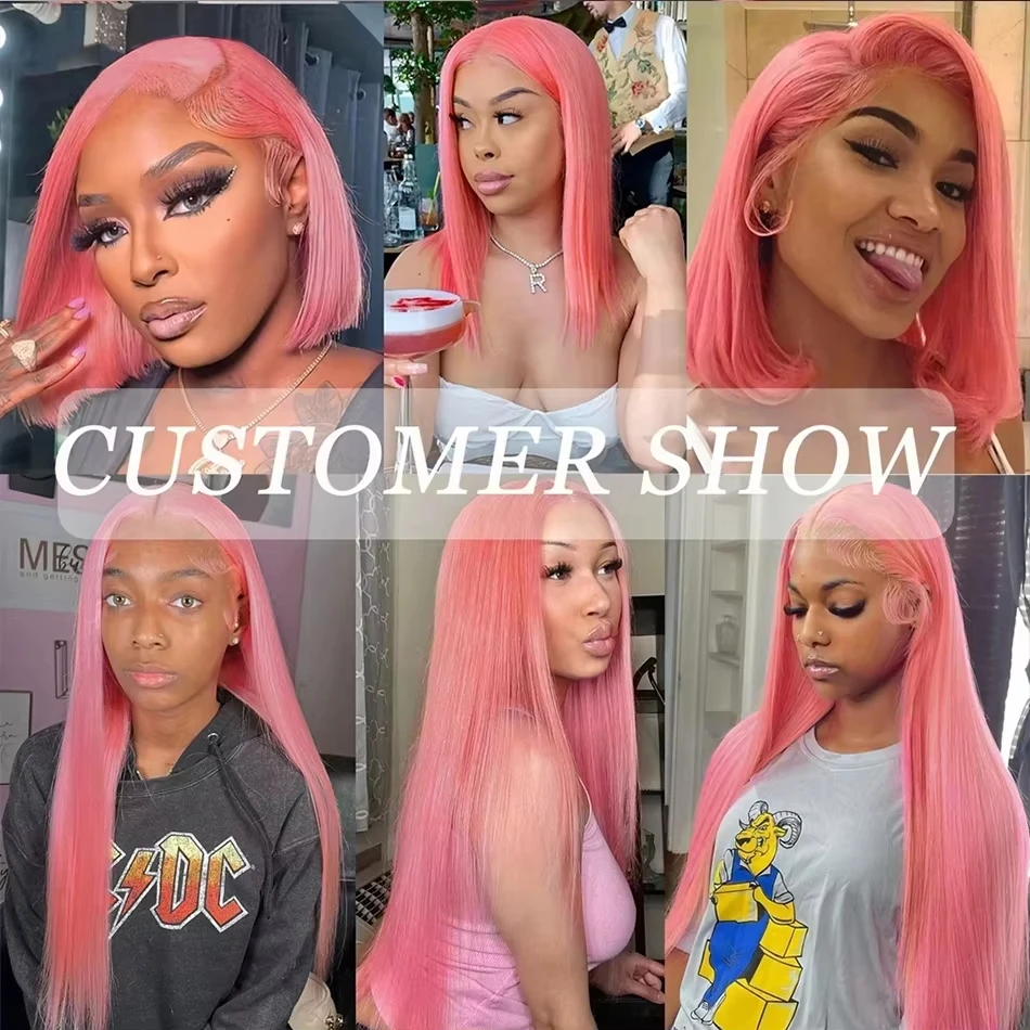 30 40 Inch Human Hair 100% Pink Straight Colored 13x6 HD Lace Frontal Wig PrePlucked Transparent Afro Wig For Women Choice