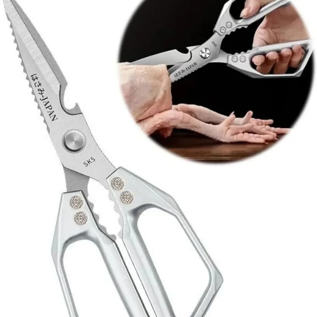 Heavy Duty Kitchen Shears, Multipurpose Stainless Steel Kitchen Scissors for Cutting Bone Meat, All-in-One with Bottle Opener Nut Cracker Fish Scaler, Aluminum Handle - Silve view 8