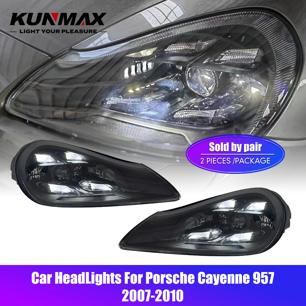 

Пара светодиодных автомобильных фар в сборе для Porsche Cayenne 957 2007-2010, передние фары, фары DRL Plug and Play