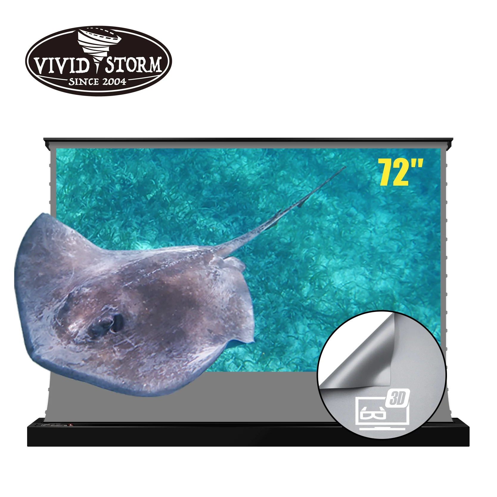 VIVIDSTORM 72 inch S Electric Retractable Projector Screen 3D Obsidian Long Throw Ambient Light Rejecting for Normal Projector