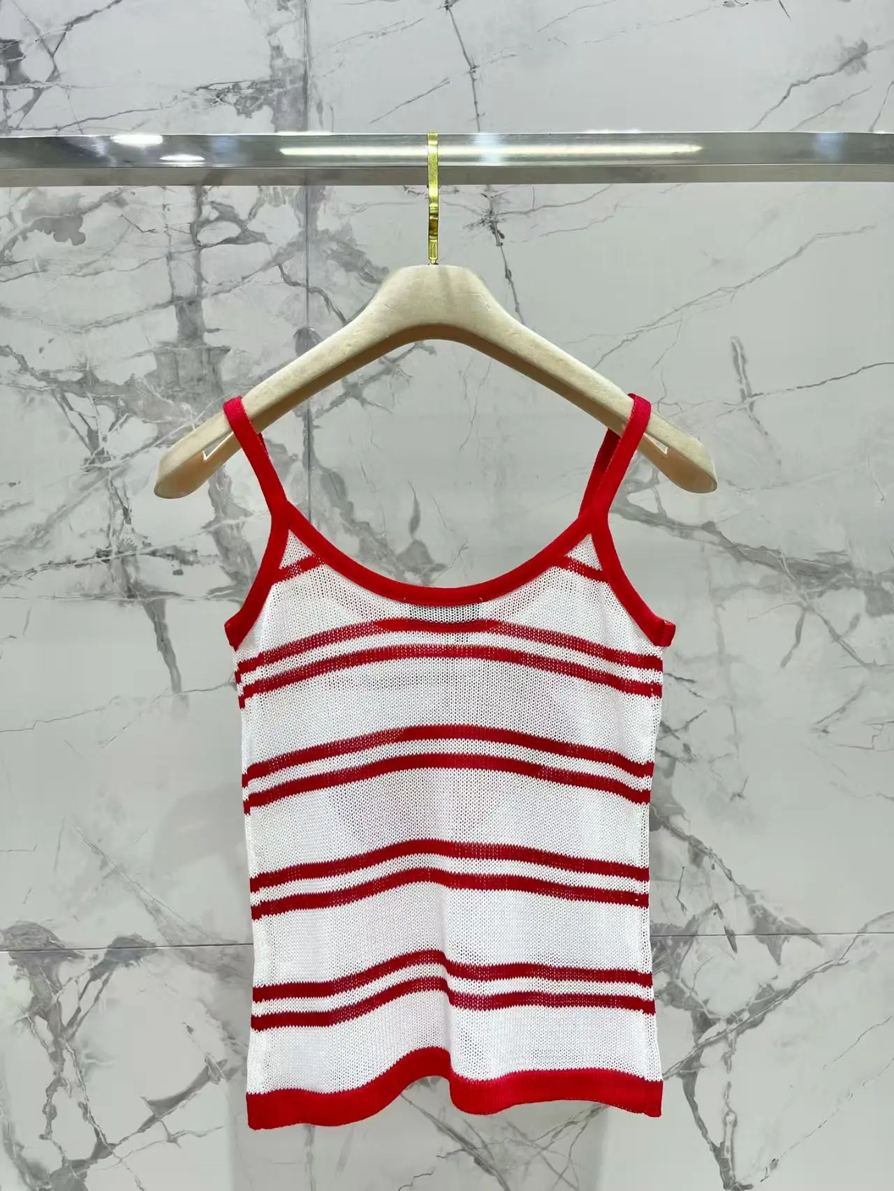 

New Striped Embroidered Knitted Halter Top For Ladies