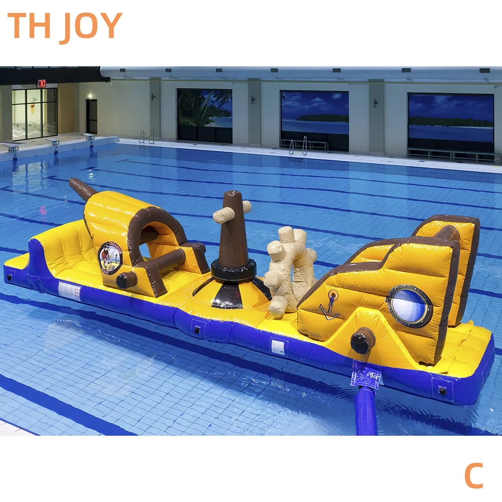 Por navio à porta, curso inflável de obstáculos de água flutuante, curso de obstáculos inflável comercial de navio pirata na piscina