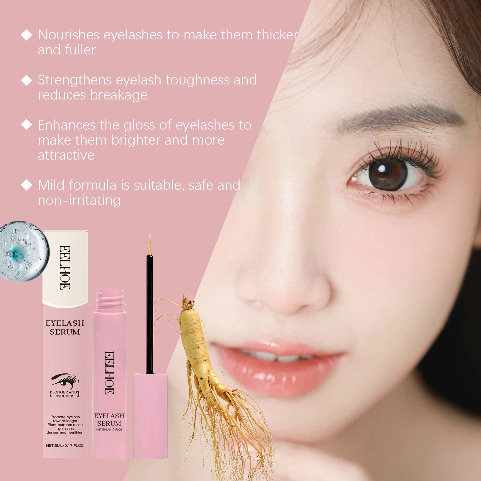Eelhoe 5ml Serum wzmacniające rzęsy Lash Curly Wydłużenie Naturalny makijaż Podnoszenie rzęs Brwi Odżywiające Zagęszczające Serum do rzęs
