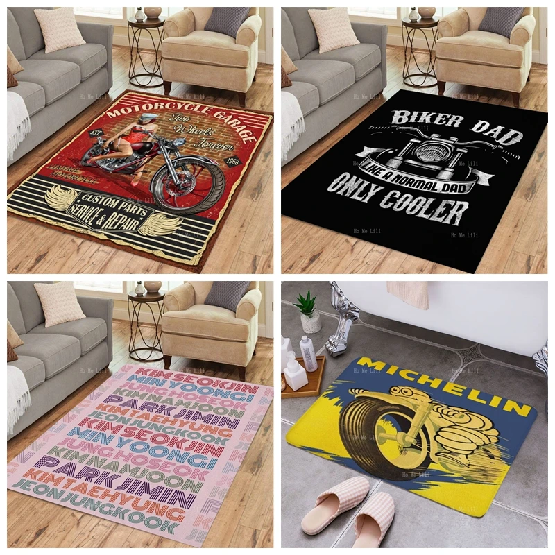 

Vintage Pinup Girl Motor Letter Pattern Flannel Floor Rugs Non Slip Carpet Home Decoration For Bedroom Living Room