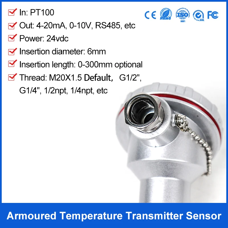 4-20Ma Smart Pt100 Temperature Transmitter With Rtd Sensor  K Type Thermocouple