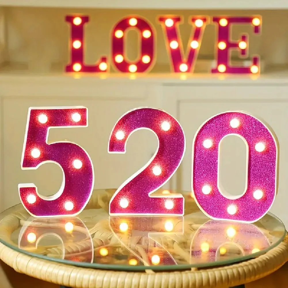 1PC 16cm Purple Glitter LED Letter&Number Light Battery Powered Decorative Light For Wedding,Proposal,Birthday,Party,Photo Props